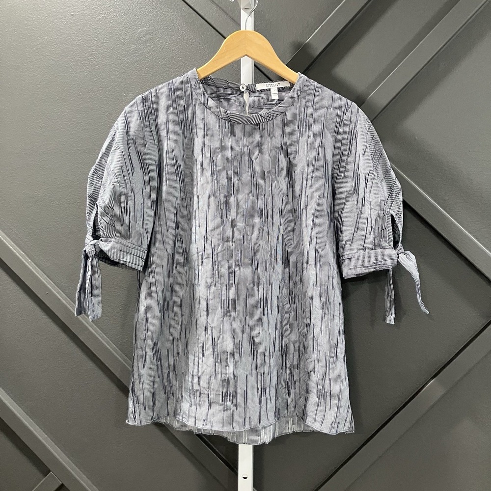 Derek Lam 10 Crosby Striped Tie Sleeve Blouse Women's Size 6 Blue White